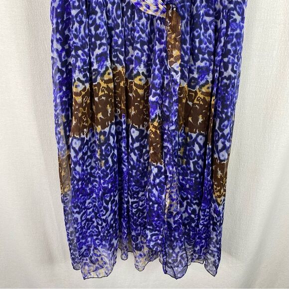 California Woman Blue Brown Leopard Animal Print Sleeveless Summer Dress L - Picture 7 of 9